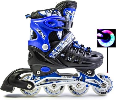 Дитячі ролики-кольоротки з підсвічуванням – ролики для катання для дітей чорно-білі (чорно-сині, розмір M)