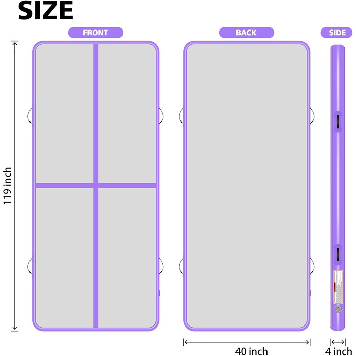 Надувний килимок для гімнастики BPB з електричним насосом. 10ft (300x100x10cm) - тренажер для акробатики, дому, спортзалу, йоги, пляжу та інших видів спорту