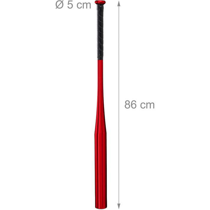Біта бейсбольна Relaxdays алюмінієва 86 см, червона, з нековзкою ручкою для софтболу