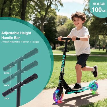 Самокат дитячий SUOTU з колесами 145 мм, до 100 кг, світлодіоди, складаний, регульована висота, для хлопчиків та дівчаток, алюмінієвий (Чорно-синій)