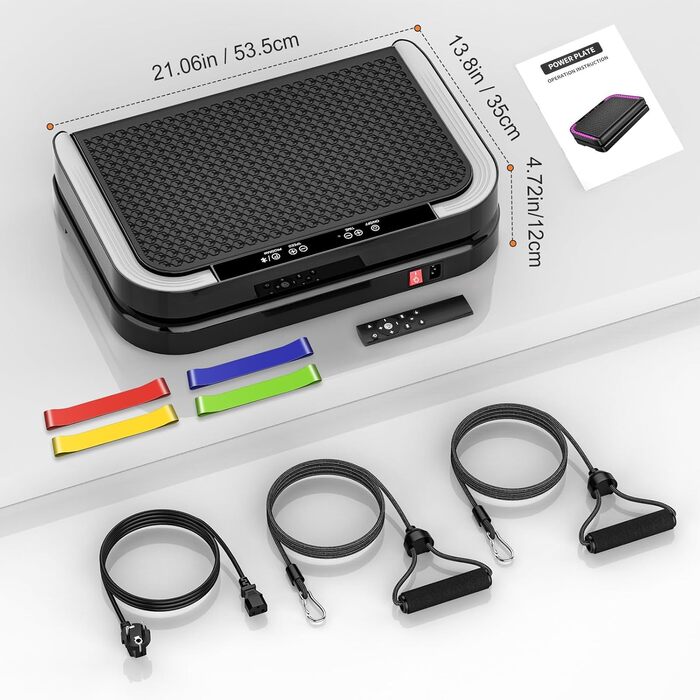 Віброплатформа для фітнесу з 200 рівнями інтенсивності, 9 програмами, Bluetooth, пульт, резинки, до 200 кг, для дому