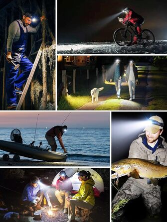 Налобний ліхтар UNBON LED акумуляторний, перезаряджається через USB-C, дуже яскравий, з регулюванням яскравості, 3 режими, сенсор, IPX4, вологостійкий, для туризму, риболовлі, 2 шт.