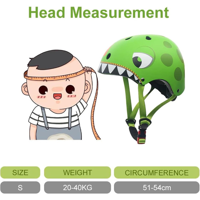 Дитячий шолом Kinderhelm для велосипеда, скейтборда, самоката, 50-54 см, регульований, CE-сертифікація (зелений)