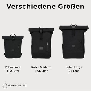 Рюкзак Johnny Urban Robin Medium чорний, водостійкий, 15 л, з відділенням для ноутбука, унісекс, для міста, університету, велосипеда, екологічний