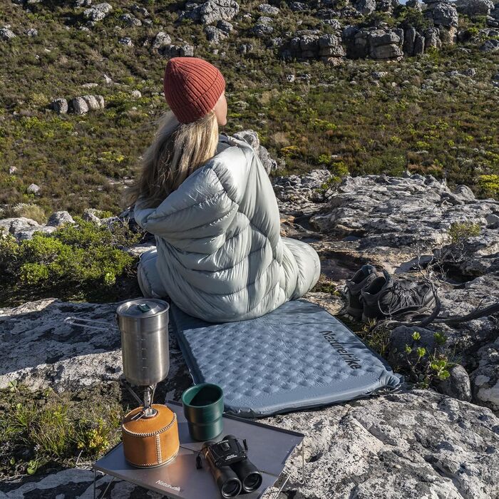 Naturehike Килимок для кемпінгу надувний, самонадувний, 3 см, сірий (Quadrat-blau)