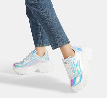Кросівки жіночі LUCKY STEP Chunky на платформі, білі голографічні (42 EU) - зручні кеди на підборах