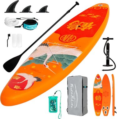 SUP дошка FEATH-R-LITE для дорослих, ультралегка, широка, стійка, з аксесуарами (помпа, весло, сумка), помаранчева