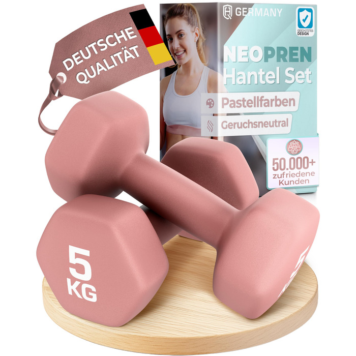 Набір гантелей HQ Germany® 2x5 кг, рожевий, для фітнесу та Pilates, Home Gym, без запаху