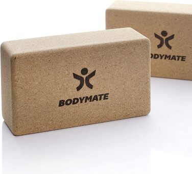 Набір йога-блоків з натурального корка BODYMATE (2 шт), екологічні блоки для йоги, пілатесу та медитації, 22 x 12 x 7,5 см