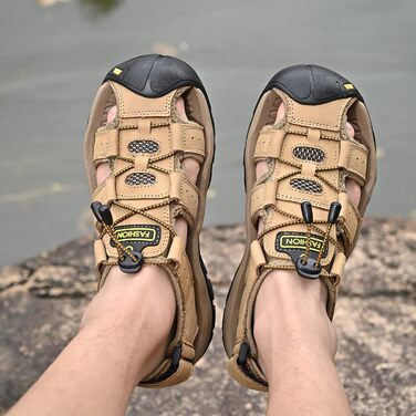 Чоловічі сандалі з натуральної шкіри для відпочинку, трекінгу та риболовлі. Легкі, дихаючі сандалі на літо (47 EU, Хакі)