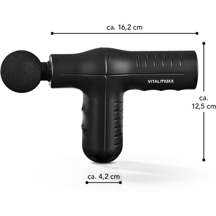Масажний пістолет VITALmaxx з 4 насадками, акумуляторний, до 90 хв роботи, USB-C зарядка, портативний, для спорту, чорний/сріблястий