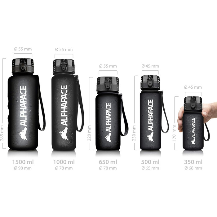 Спортивна пляшка Alphapace 1000 мл, без BPA, з фільтром для фруктів, чорна – для спорту, вело та відпочинку