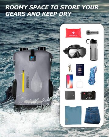 Водонепроникний рюкзак IDRYBAG 30L з PVC, для каякінгу, кемпінгу та подорожей (сірий)