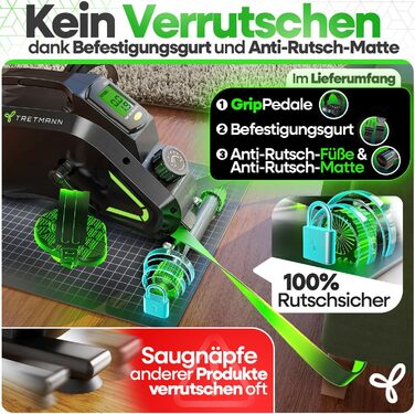 Тренажер для ніг Tretmann Pedaltrainer Pro Set: міні-велосипед для сеньйорів та реабілітації, безшумний домашній велотренажер з килимком та ременями