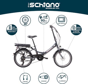 Електровелосипед F.lli Schiano E-Star 20'' складаний, 7-ступеневий, для дорослих, чоловіків і жінок, до 25 км/год, комфортний міський e-bike з мотором