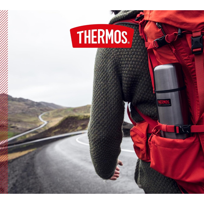 Термос пляшка Thermos Light & Compact 0,75 л, сталева ізоляційна фляга сірого кольору з чашкою, зберігає тепло 18 год/холод 24 год, не пропускає рідину, без BPA, можна мити в посудомийці