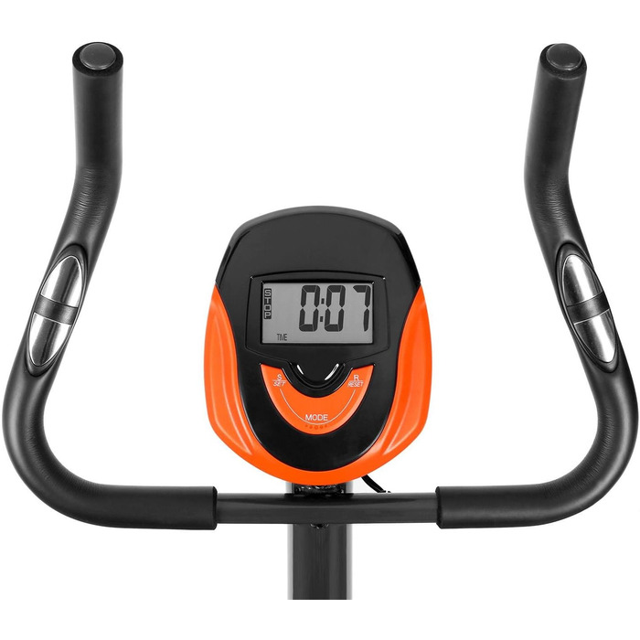 Велотренажер Kraftfit для дому, з пульсометром і комп'ютером, спінінг велосипед для кардіо та зміцнення ніг, максимальна вага 100 кг, чорний-оранжевий, безшумний