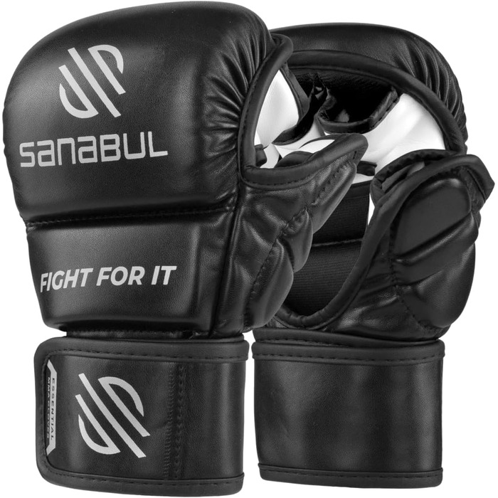Рукавички для MMA Sanabul Essential 7oz | Тренувальні гібридні рукавички для спарингу (Чорно-срібні, S/M)