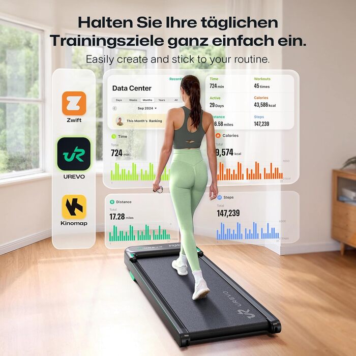 UREVO Smart Walking Pad: компактний біговий килимок під стіл з амортизацією, керування через додаток та пультом, 38x102 см