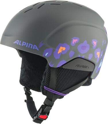 Дитячий гірськолижний шолом ALPINA PIZI з регулюванням розміру та знімними накладками на вуха, S (46-51 см), midnight-grey leo matt