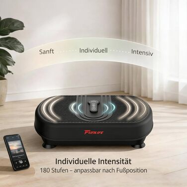 Віброплатформа Funlife 120кг, 180 рівнів, 5 програм, Bluetooth, динаміки + троси для тренувань, чорна