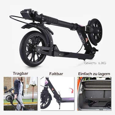 Скутер ISE Roller 200mm з великим колесом, подвійним гальмом та амортизацією. Розкладний міський скутер для дорослих та дітей, регульована висота до 100 кг, з ремінним ременем та ручним гальмом (дизайн 'Зоряне небо')