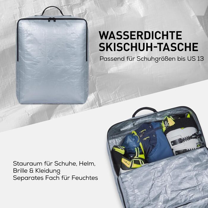 TOURIT Набір для перевезення лиж та черевиків: валіза для лиж на 2 пари (195 см), водонепроникний матеріал 900D Oxford, з колесами, сірий