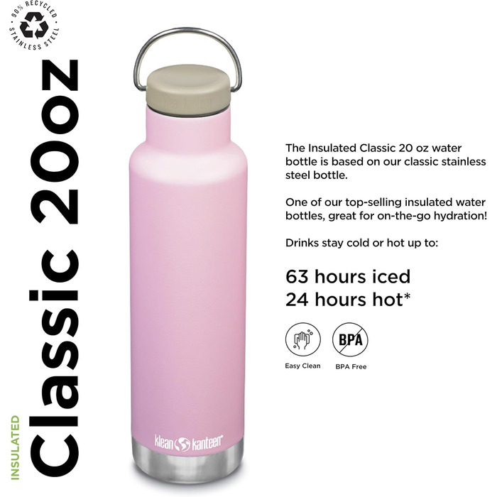 Пляшка для води Klean Kanteen Classic VI Lotus 592 мл, сталева, багаторазова