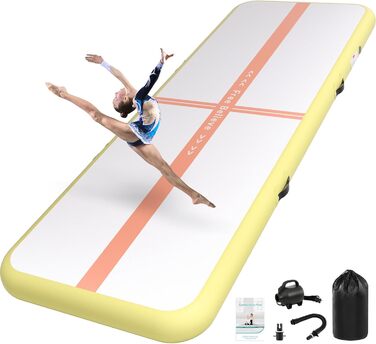Мата Airtrack Matte для гімнастики, йоги та тренувань: 2/3/4/5/6м, 10/15см, з електричним насосом 600W, для дому, на вулицю, фітнес, оранжева + жовта