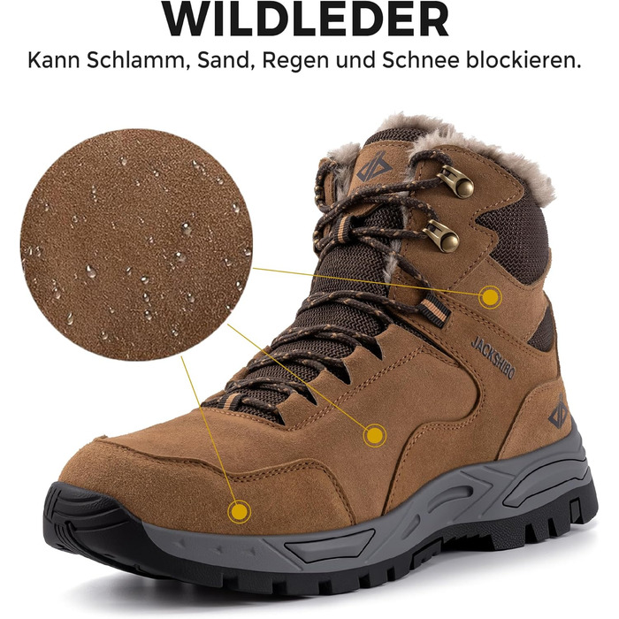 Зимові черевики JackShibo для чоловіків та жінок. Теплі, водонепроникні, з антиковзким покриттям. Зимові чоботи для активного відпочинку на природі. Розмір EU 43, колір коричневий.