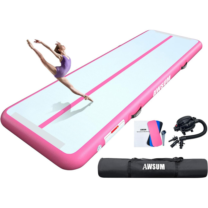 Надувний мат для гімнастики AWSUM Air Matte Track 2/3/4/5/6 м, товщина 10/20 см, з насосом, для йоги, дому та вулиці