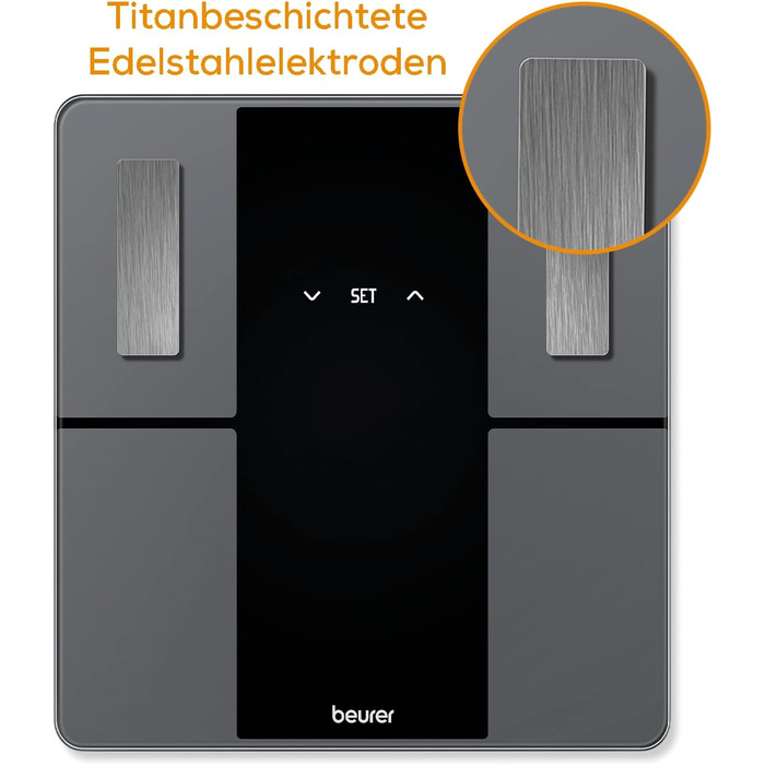 Beurer BF 500 Діагностичні ваги з Bluetooth, електронні ваги для аналізу складу тіла, вимірювання жиру та м'язової маси, сумісні з додатком, великий дисплей