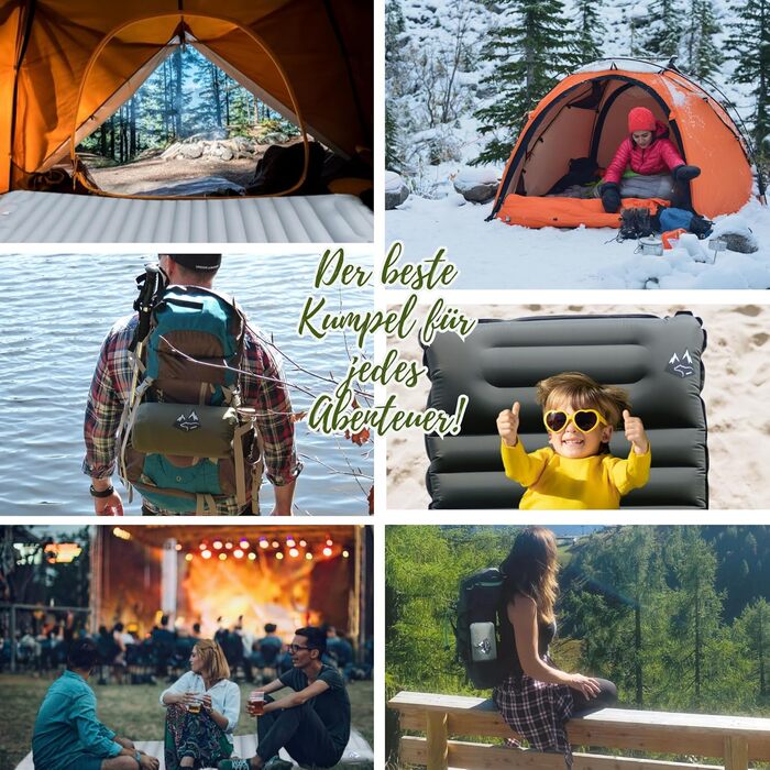 Надувний килимок BÄRBERG з самонадуванням та насосом для ніг, Ultralight, для кемпінгу, подорожей, фестивалів, басейну (Оливковий)