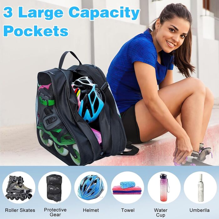 Чохол для роликових ковзанів та ковзанів: дитячий, універсальний, чорний, з регульованими ременями