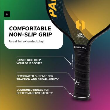 Набір ракет для піклболу Helium, 2 шт., сертифікований USAPA, поверхня з графіту та скловолокна, легкий вуглецевий сердечник Paragon (синій/жовтий)