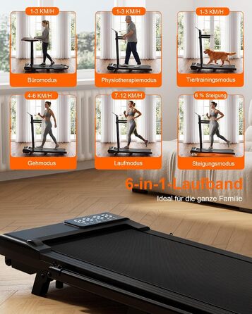 Складана бігова доріжка MJWW Raceable Walking Pad з нахилом 6-9%, 3.0 HP, керування через додаток, AI-тренування, LED-дисплей, для дому та офісу (Чорна, 95 см)