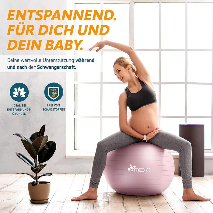 Гімнастичний м'яч TRESKO, BPA-free, з насосом, для фітнесу, йоги, вагітних, пілатесу, антивибуховий, до 300 кг
