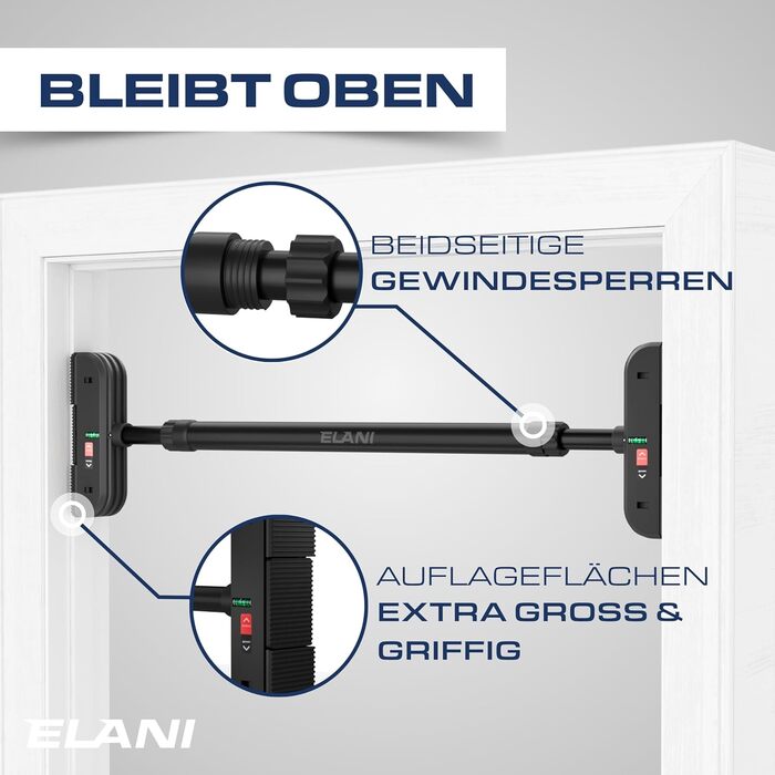 ELANI Климатична стійка для турніків на дверний отвір 70-92 см, до 200 кг, без свердління, з інноваційною блокувальним гвинтом – чорний колір