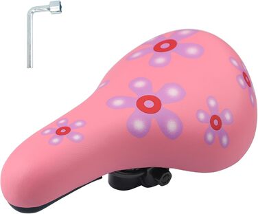 Дитячий велосипедний сидіння – м'яке та водонепроникне, з антиковзким покриттям, широке, Dual Shock для 12, 14, 16, 18, 20 дюймових велосипедів (чорний/червоний, маленький, з квітом)