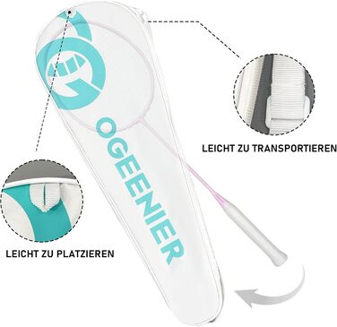 Ракетка для бадмінтону OGEENIER: Графіт, Легка, Професійна, з карбоном, неслизька ручка, у сумці, Рожева