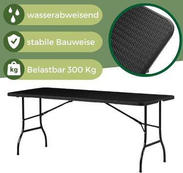 Стіл Albatros Buffettisch Чорний/Роттан – 182x75 см, розкладний, міцний, для 10 осіб, з ручкою для перенесення, для пивного фестивалю