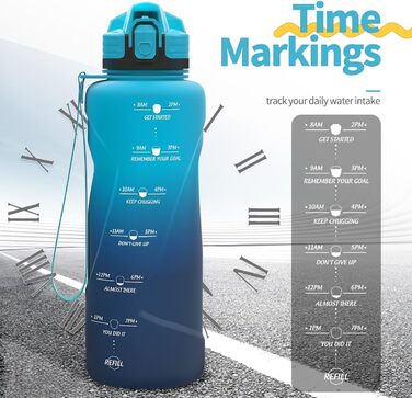 Дитяча спортивна пляшка для води 1500 мл, Tritan, без BPA, з маркуванням часу, витіканнями, для школи, спортзалу (темно-зелений/темно-синій)