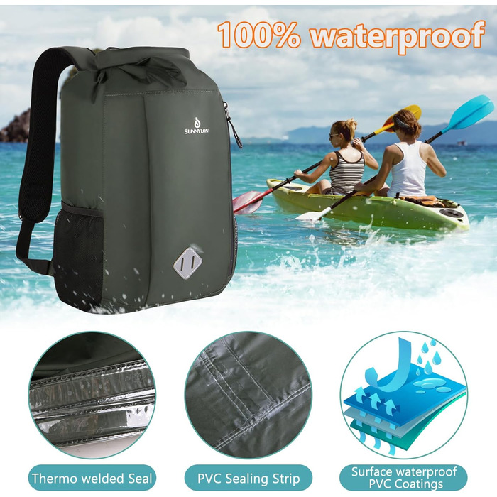 Водонепроникний рюкзак Dry Bag 20L, IPX8, з кишенею для телефону, для плавання, каякінгу, рафтингу, кемпінгу (Зелений)