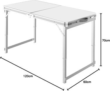 Стіл для кемпінгу Grafner XL: алюмінієвий, розкладний, 120x60x70 см, регульована висота, білий. Ідеально для пікніків, фестивалів та відпочинку на природі.