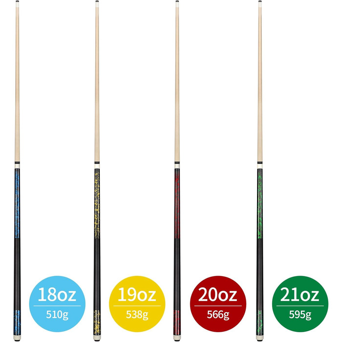 Набір для більярду Horse Billardqueue: 4 більярдні кийки з канадського акації, 58 дюймів, вага 18-21 oz, 2 крейди, для дорослих