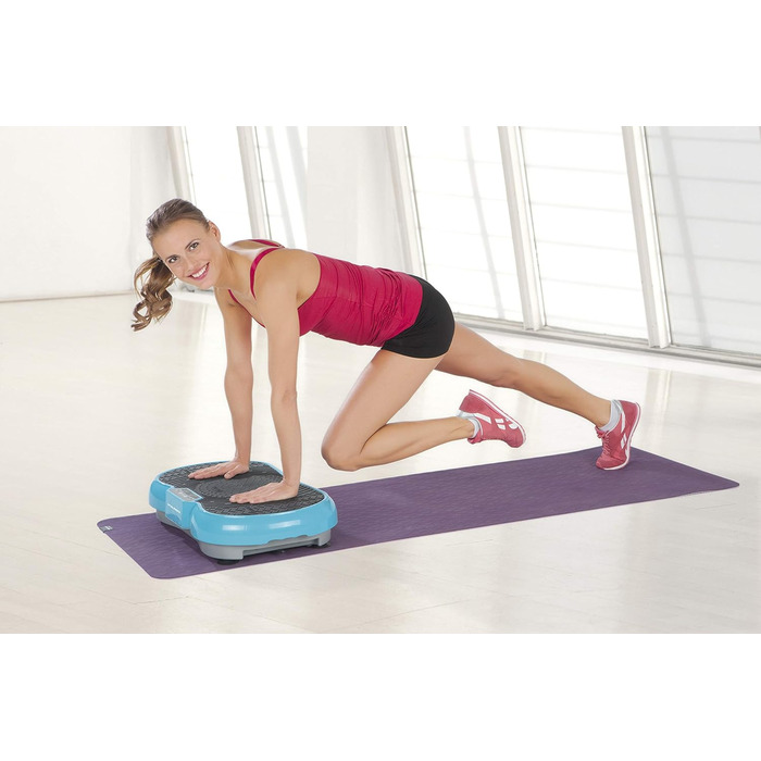 VITALmaxx Вібротренажер 200 Вт, 4-частини, блакитний, LCD-дисплей, пульт дистанційного керування, 99 рівнів вібрації, 9 програм, 3 зони вібрації, еспандери з ручками