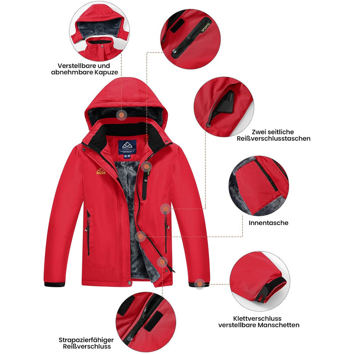 Жіноча зимова куртка YSENTO, водонепроникна, софтшел, тепла, вітрозахисна, для катання на сноуборді та активного відпочинку (червона, L)