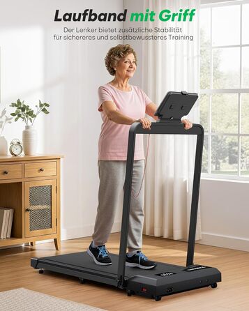 Тренажер для дому 2-в-1 Laufband Klappbar: складаний біговий килимок з нахилом 10%, потужність 3.0PS, LED-дисплей, для дому та офісу, до 145 кг, чорний з ручками