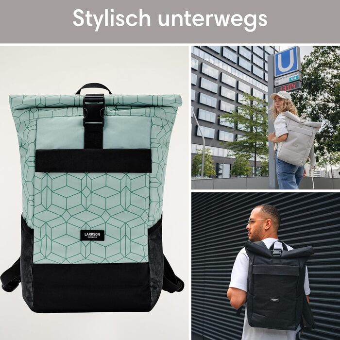 Рюкзак LARKSON No 4 Rolltop водостійкий з відділенням для ноутбука, для жінок і чоловіків, універсальний для роботи, навчання та велосипеда, великий дорожній рюкзак