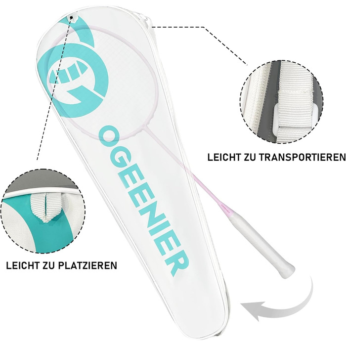 Ракетка для бадмінтону OGEENIER: Графіт, Легка, Професійна, з карбоном, неслизька ручка, у сумці, Рожева